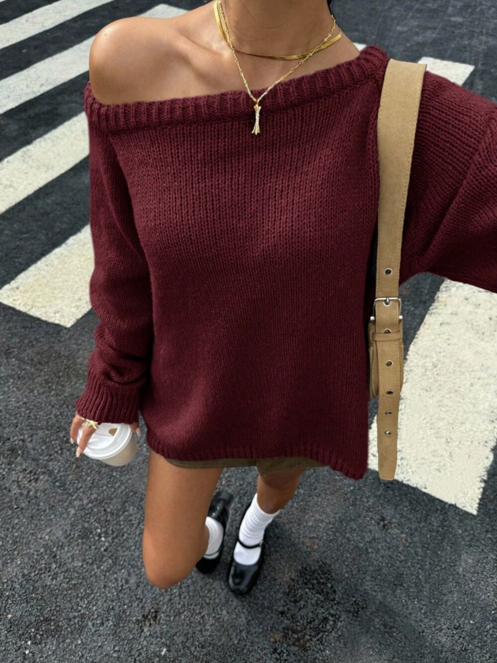 Burgundy Casual Women's Loose Raglan Sleeve Sweater